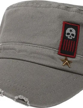 Rock Cap - Olivfarbene Army-Cap mit Print, Aufnähern und Nieten - für Männer - oliv - Männer - male - Rock Rebel by EMP - FashionsVida