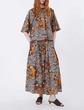 Gonna lunga a pieghe Weekend blu in popeline di cotone con stampa floreale colorata - Max Mara - FashionsVida