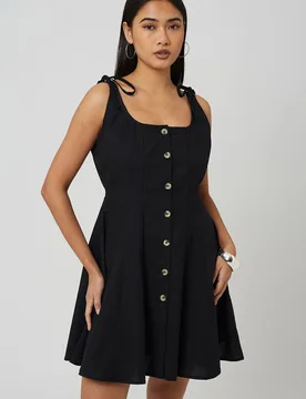 Women's Strappy Button Front A-Line Mini Dress in Black Size: Medium - Black - Size: M - Brave soul - FashionsVida