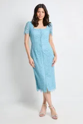 Women's Lace Button Midi Dress in Blue Size: 12 - Blue - Size: 12