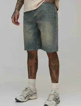 Men's Tall Essential Relaxed Fit Denim Shorts Stonewash Size 36 Stonewash 36 - boohooMAN - FashionsVida