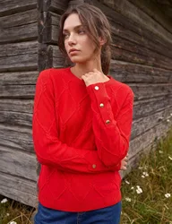 Petite Crew Neck Button Detail Jumper Red female