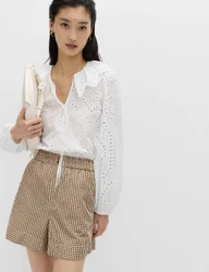 Gingham High Waisted Shorts Brown female