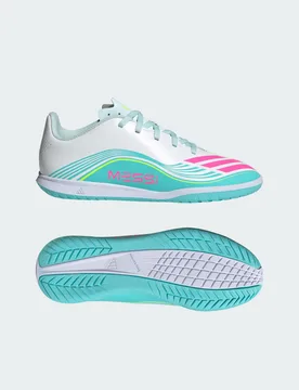 Scarpa da calcio indoor F50 MESSI CLUB per bambini e bambine 35 Cloud White / Lucid Pink / Flash Aqua - Adidas - FashionsVida