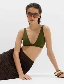 Deep Plunge Bikini Top Fern Green female - M&S - FashionsVida