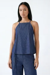 Womens Chambray Cami Top - Indigo Blue - Size 14 Uk