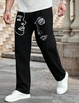 Pantalones vaqueros rectos de hombre con estampado facial casual