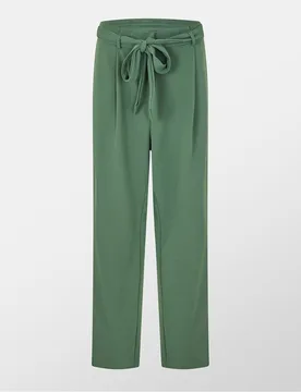 Womens Viclva Belt Straight Solid Patterned Trousers In Duck Green - Size 18 Uk - Vila - FashionsVida