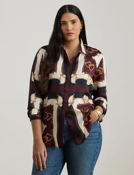 Camisa de mujer talla grande de raso estampada - Lauren Ralph Lauren Woman - FashionsVida