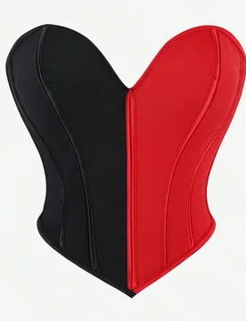 Top de corsé ajustado con bloques de color rojo y negro, estilo bandeau con escote de corazón, corsé ajustado a la cintura para mujer, adecuado par - Shein - FashionsVida