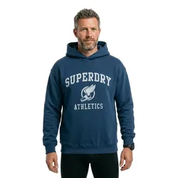 Felpa Con Cappuccio Vintage Ath Oversize Insigna Blue L