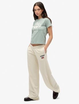 Superdry Damen Athletic Essentials Jogginghose mit Weitem Bein White - Größe: 42