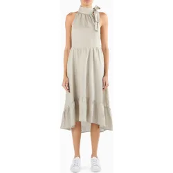 Vestido midi cuello halter en lino