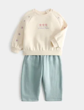 Pack Cotton Rich Embroidered Sweat Outfit (0-5 Yrs) Cream Mix Female - M&S - FashionsVida