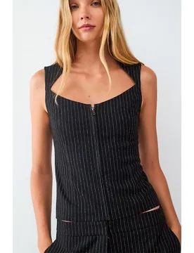 Blusa Senza Maniche Stripes Zipper Black / Black XS