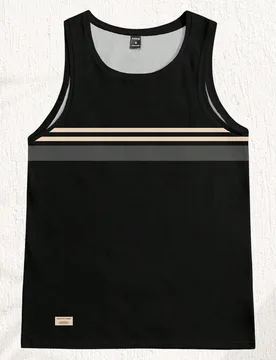 Camiseta de tirantes ajustada para hombre, a rayas negras y blancas, de verano, casual, para el gimnasio, con estampado de patchwork de rayas de color - Shein - FashionsVida