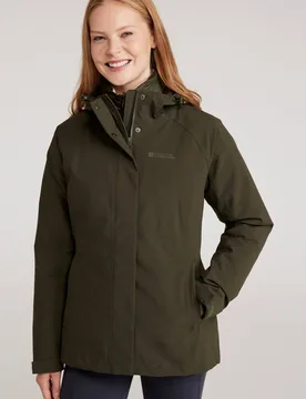 Women's 'Alaskan' 3 in 1 Short Jacket Waterproof Lightweight Padded Hood Coat in Khaki Size: 16 - Khaki - Size: 16 - Mountain Warehouse - FashionsVida