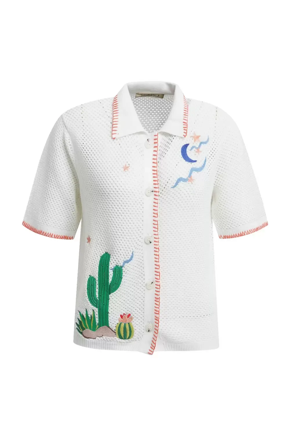 CROCHET CARDIGAN W PLACED ARTWORK female - S - FashionsVida