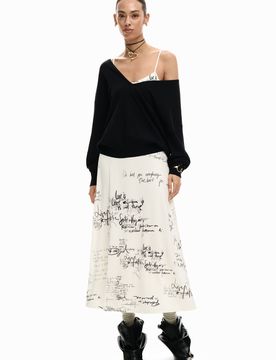 Vestido largo combinado, Mujer, Blanco, XS