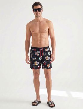 Pantaloncini mare con stampa NBA - nero