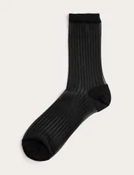Cotton Blend Sheer Ribbed Sparkly Crew Socks Black female