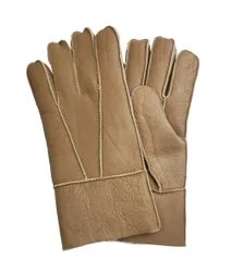 Unisex Sheepskin Leather Gloves with Roll Up/Down Cuff in Tan Size: Medium - Tan - Size: M