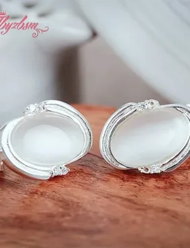 X12mm Oval Shape Cat Eye/Coral/Sandstone/Stone Beads White Tibetan Silver For Fashion Woman Gift Clamp Earring 1 Pair - Aliexpress - FashionsVida