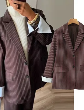 Jenny&Dave Woman Clothes Tops French Minimalist Vntage Brown Striped Loose Blazer Jacket Casual Suit Jacket Women - Aliexpress - FashionsVida