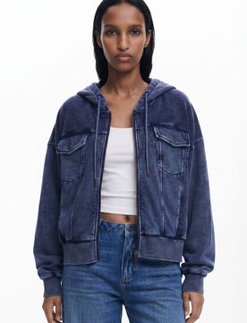 Sudadera estampado denim, Mujer, Algodon, Azul, S