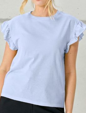 Blusa di cotone con volant - azzurro