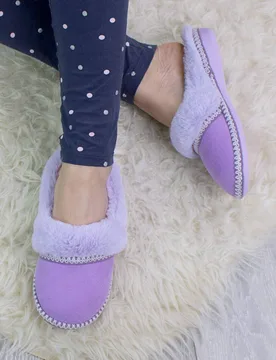 Women's Stitched Faux Fur Winter Slippers in Lilac Size: 9 - Lilac - Size: 9 - Ajvani - FashionsVida