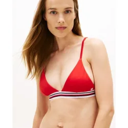 Top de bikini triangular de mujer con banda a contraste en colores corporativos