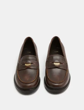 Leather Penny Loafers Brown female - M&S - FashionsVida