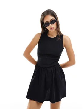 Womens Poplin Skirt Mini Dress In Black - Size X-Small - ASOS DESIGN - FashionsVida