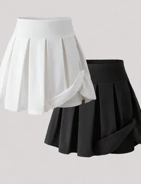 Conjunto de 2 piezas de falda pantalón plisada en negro y blanco para adolescentes, falda mini de cintura alta y estilo deportivo versátil, outfit d - Shein - FashionsVida