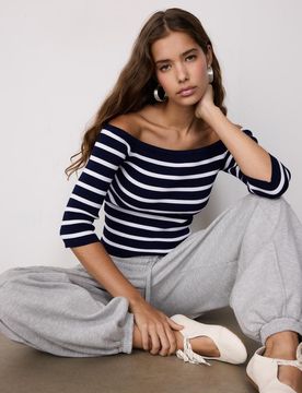 Strickpullover mit Streifen und figurbetontem Schnitt Dunkelblau S