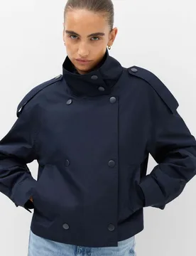 Cotton Rich Double Breasted Utility Jacket Navy female - M&S - FashionsVida
