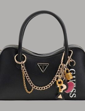 Borsa a mano Davina con charm tracolla regolabile in similpelle nero