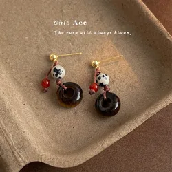 New Chinese Style Tiger Eye Stone Earrings Handmade Natural Agate Bead Vintage Ethnic Fashion Jewelry Ear Accessories
