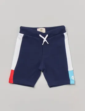 Bermuda blu in felpa di cotone con bande in contrasto colore 6-18 mesi - Timberland - FashionsVida