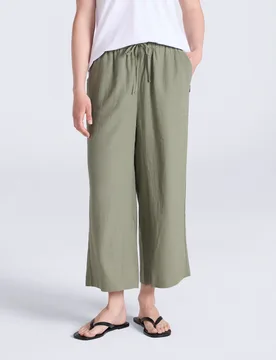 Womens Linen Blend Crop Trousers - Green - Green - Size: 6 - Animal - FashionsVida