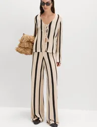 Striped Tie Front Top Natural Mix female