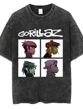 Washed Vintage British Alternative Rock Band Gorillaz Demon Days Album Graphic T-shirt Men Women Cotton Casual Oversized T Shirt - Aliexpress - FashionsVida