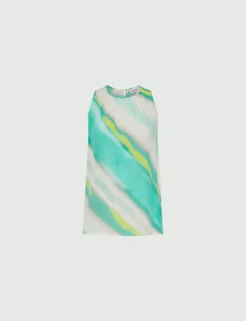 Top senza maniche bianco in seta a sfumature smeraldo e lime - Marella - FashionsVida