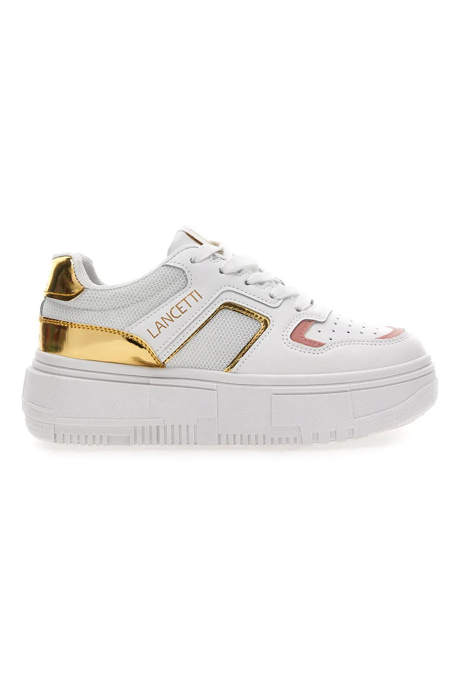 Sneakers con Flatform 01 Bianche e Oro 38 - Lancetti - FashionsVida
