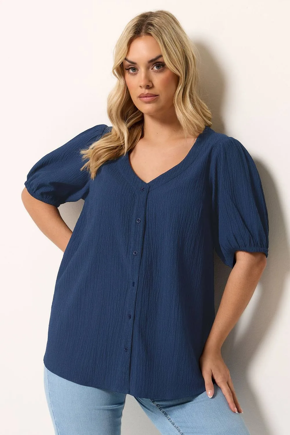 Textured Blouse - Mid Navy - Size: 22-24 - Yours - FashionsVida