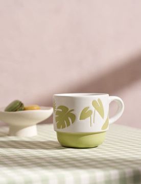 Tazza in ceramica con motivo vegetale - verde pallido