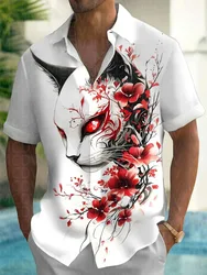 Fox Pattern Men's Hawaiian Shirt Stretch Easy Care Camp Shirt Big Tall