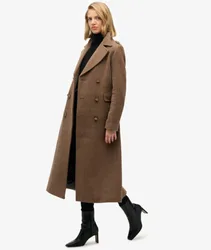 Superdry Damen Zweireihiger Mantel aus Wollmischung Brown - Größe: 40