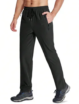 Pantalones de senderismo para hombre de secado rápido con 3 bolsillos con cremallera, cintura elástica con cordón, para camping, trekking, uso casu - Shein - FashionsVida
